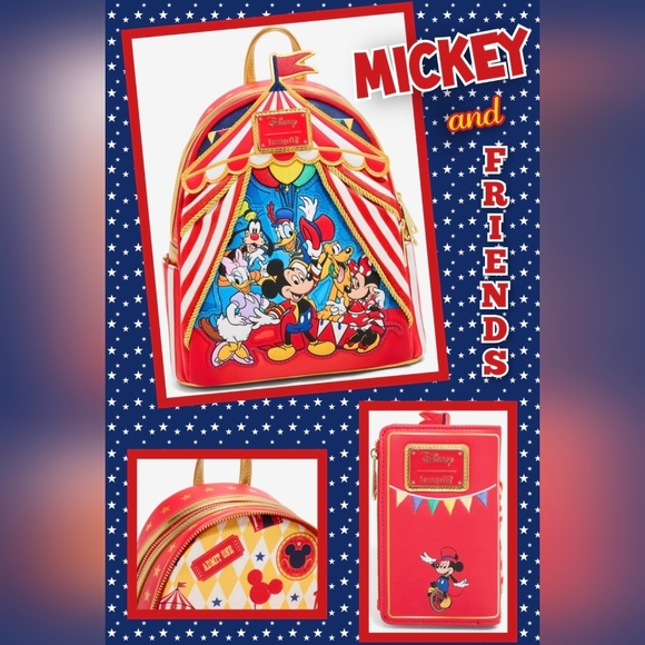 Loungefly Mickey and Friends Red and Gold Backpack - Picture 1 of 8